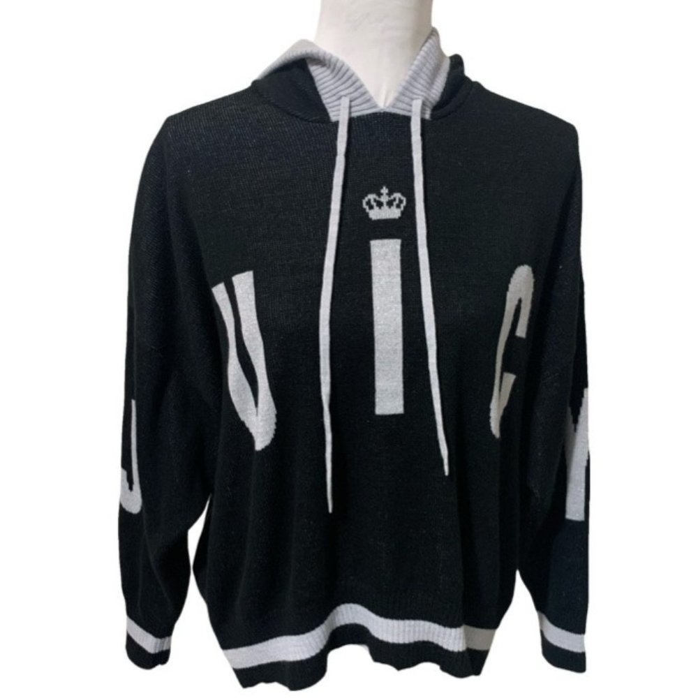 Juicy Couture Black Acrylic Logo Embroidery Hooded Sweatshirt Sweater - Size L